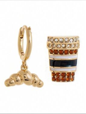 Croissant Charm Hoop Beaded Stack Stud Earring Set A1804